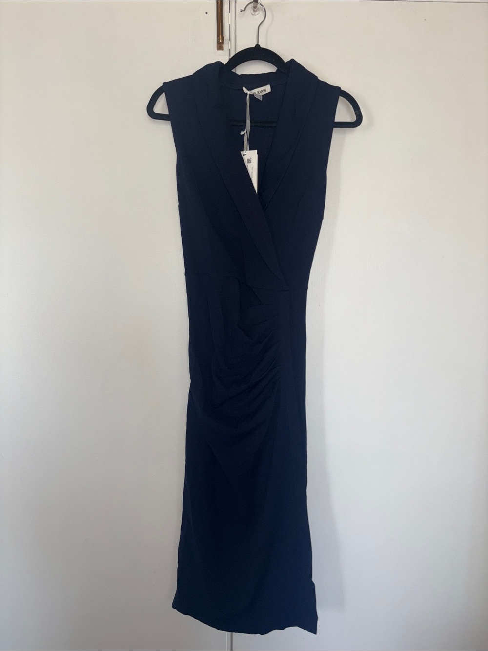 Grace Karin Navy Sleeveless Midi Dress with Draped Waist